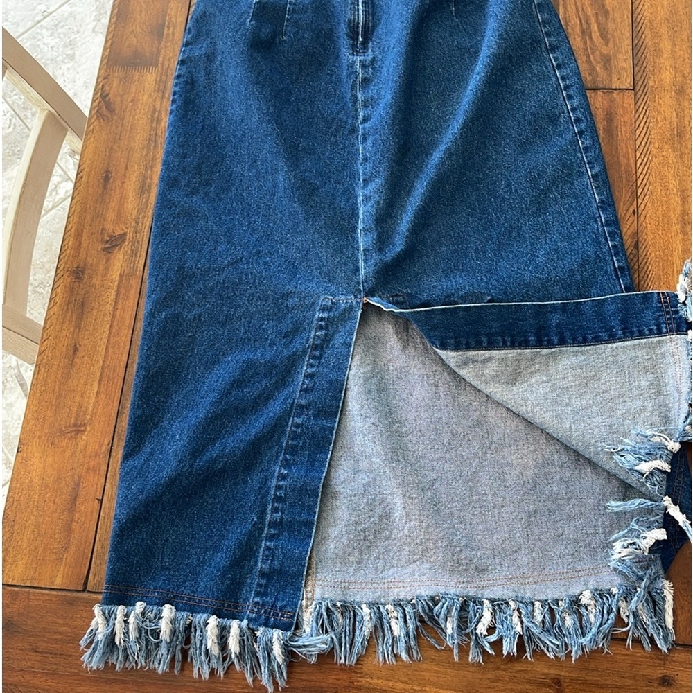 Denim Blue Frayed Hem Skirt - Picture 2 of 16